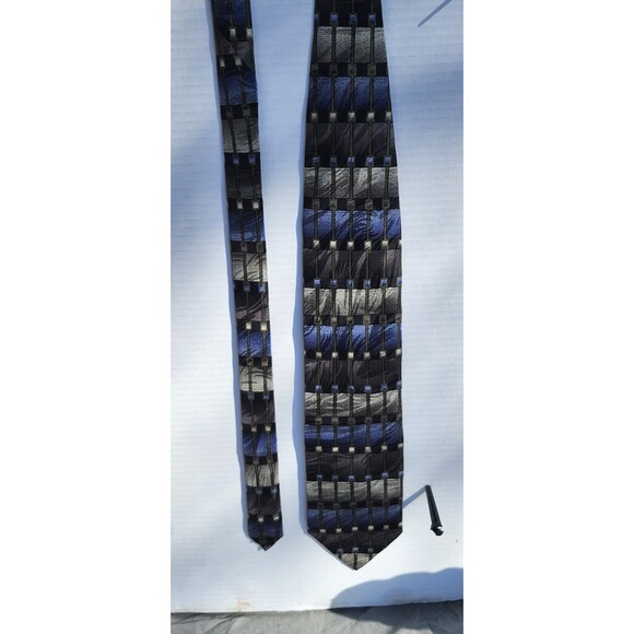 Blue Geometric Silk Tie Set Lot of 3 – Harvé Benard, Stafford, Polifroni Milano - Picture 8 of 16